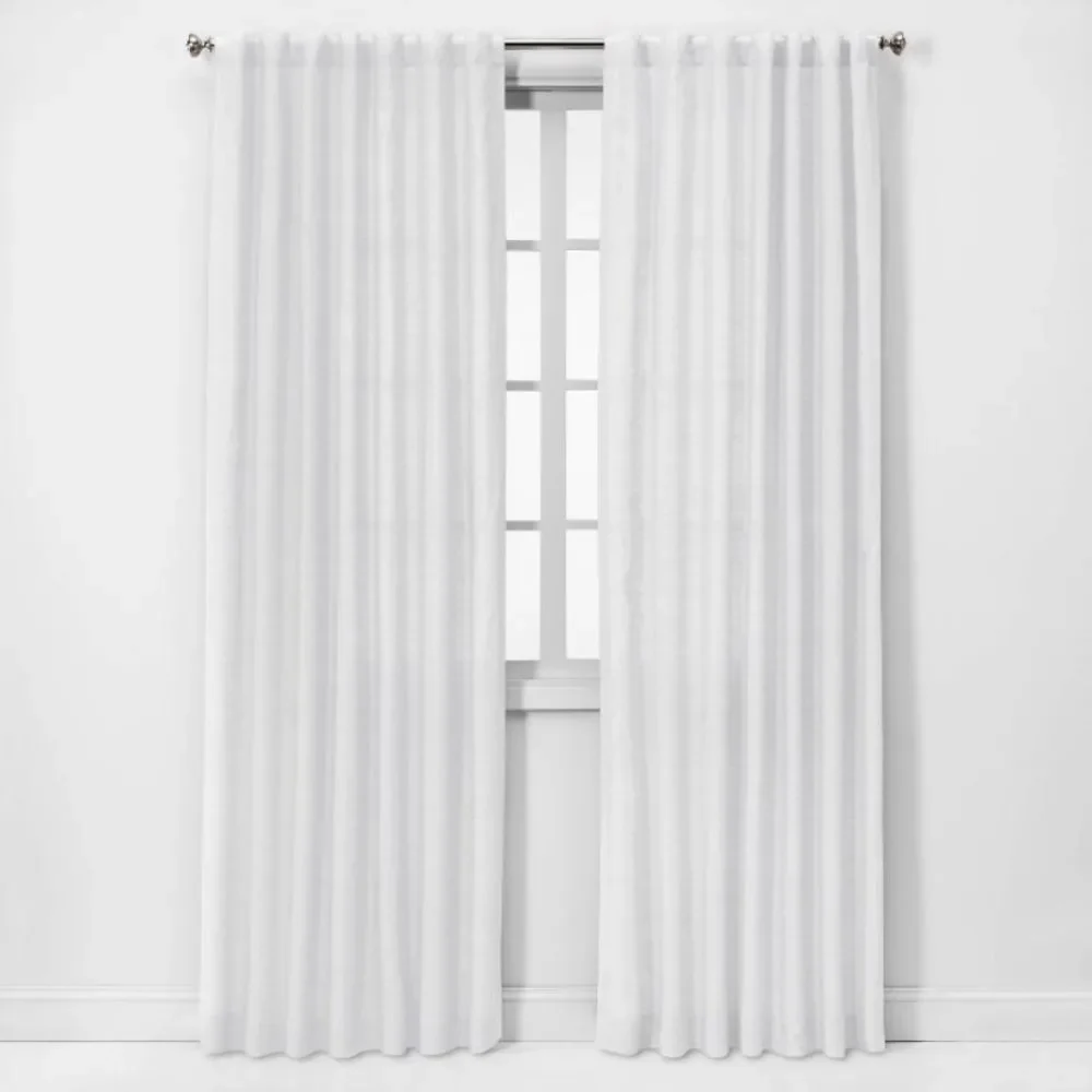 THRESHOLD NWT linen light filtering curtain panel -white -84”